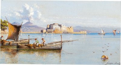 Fishermen in the Gulf of Naples, Vesuvius in the Background by Giuseppe Carelli